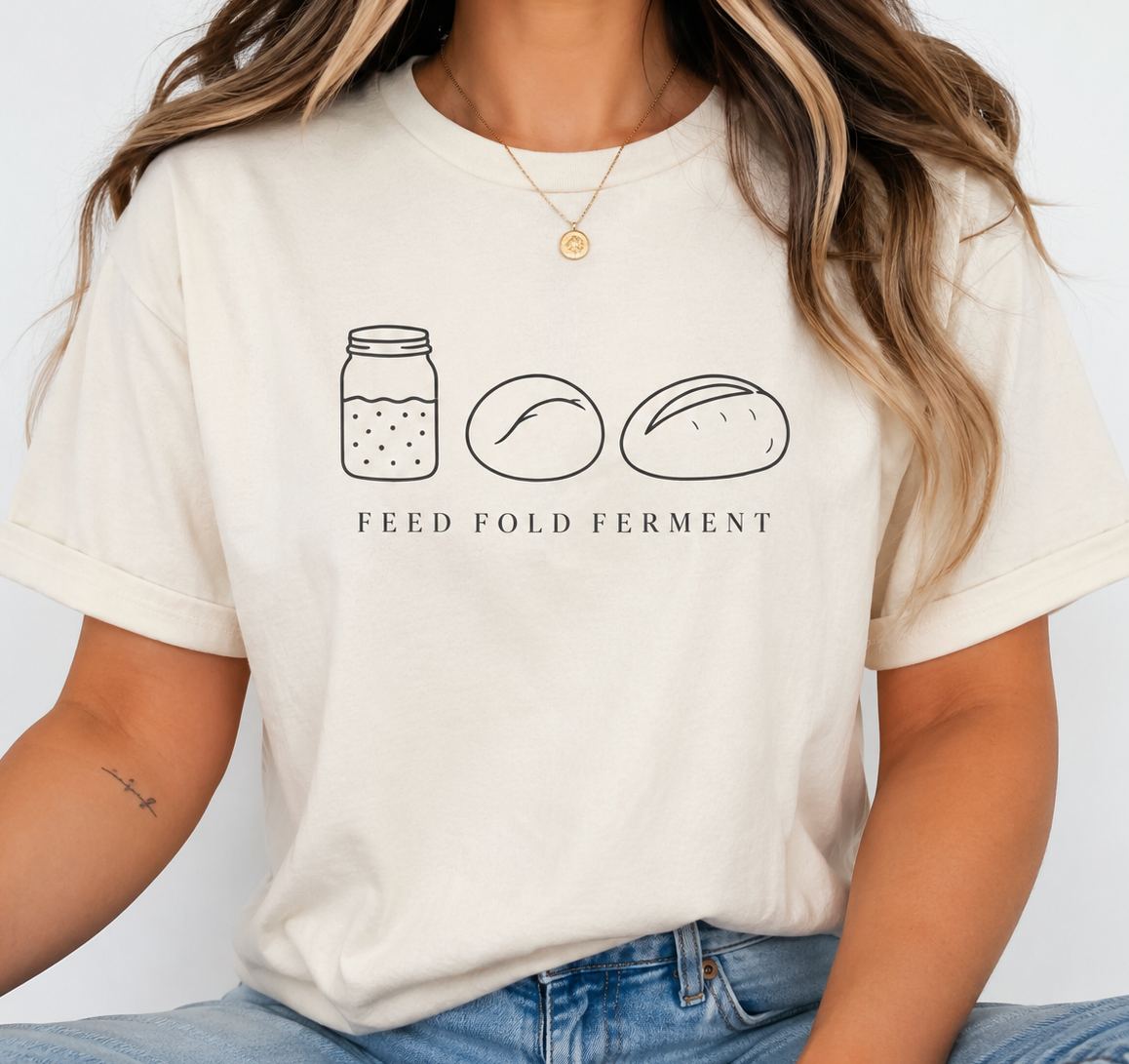 Feed Fold Ferment Comfort Colors T-Shirt | jar and dough illustration, baking fermentation theme