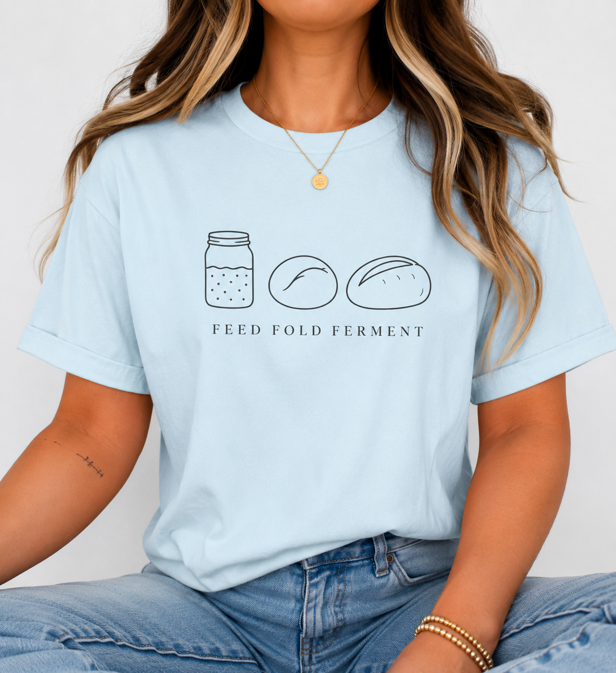 Feed Fold Ferment Comfort Colors T-Shirt | jar and dough illustration, baking fermentation theme