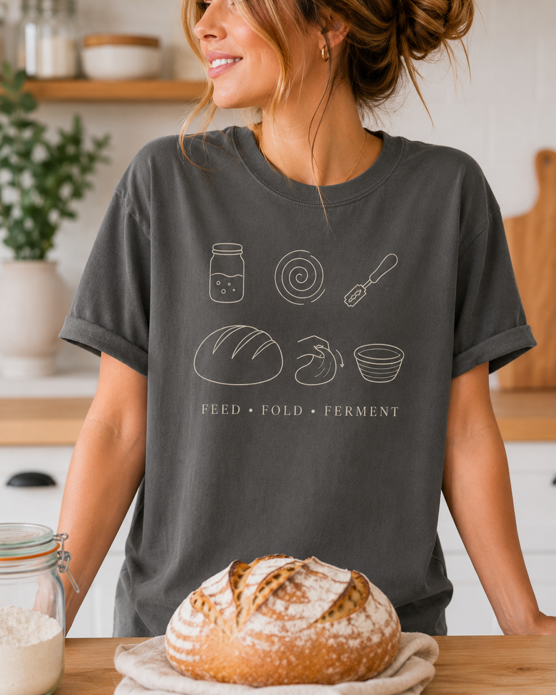 Sourdough Baker Shirt Feed Fold Ferment Bread Baking Tee