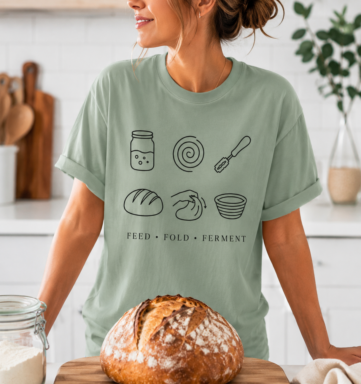 Sourdough Baker Shirt Feed Fold Ferment Bread Baking Tee