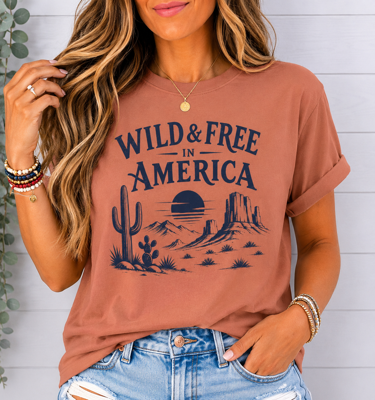 Wild & Free in America Comfort Colors T-Shirt | Desert Sunrise Illustration, Western Landscape