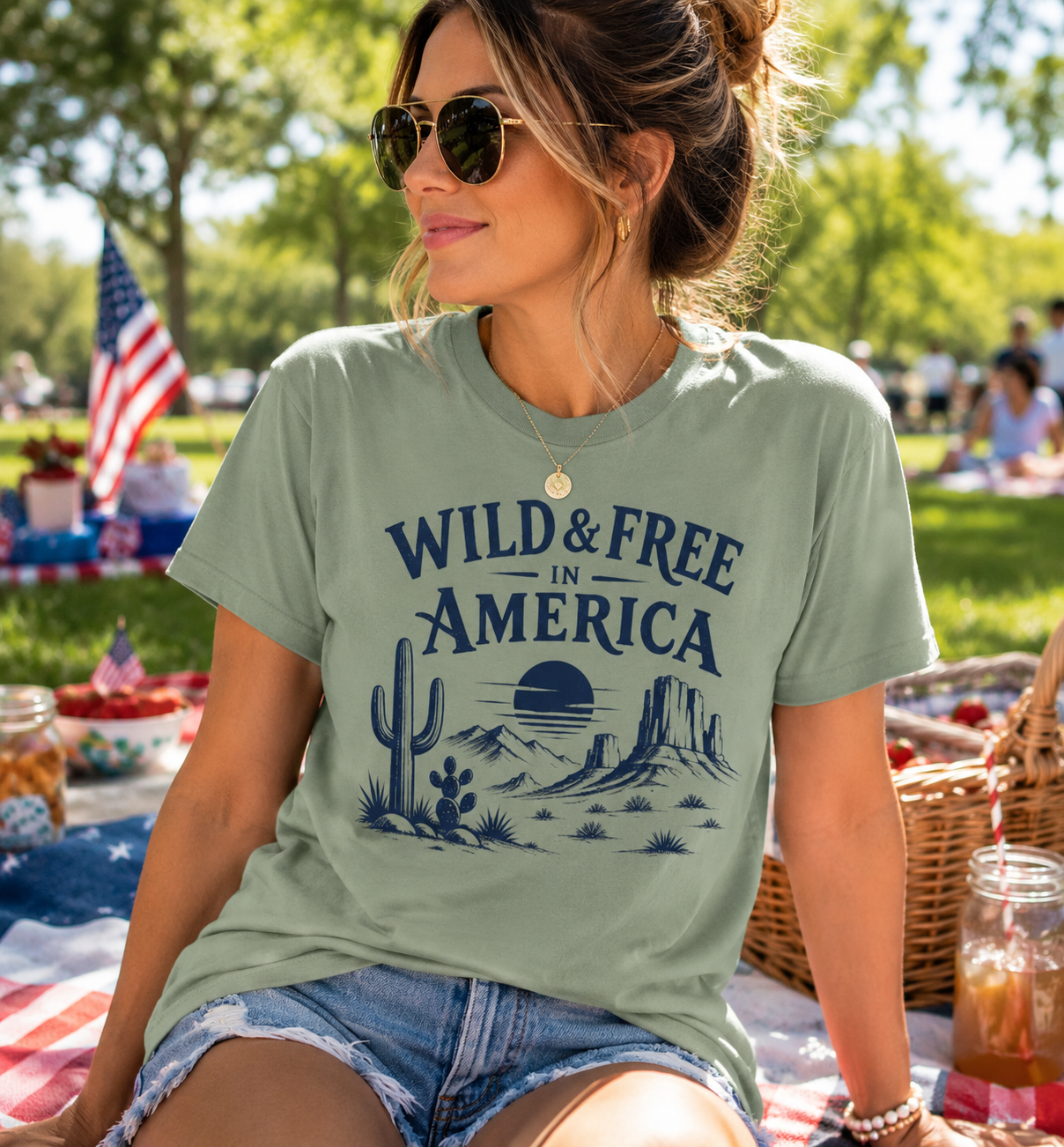 Wild & Free in America Comfort Colors T-Shirt | Desert Sunrise Illustration, Western Landscape