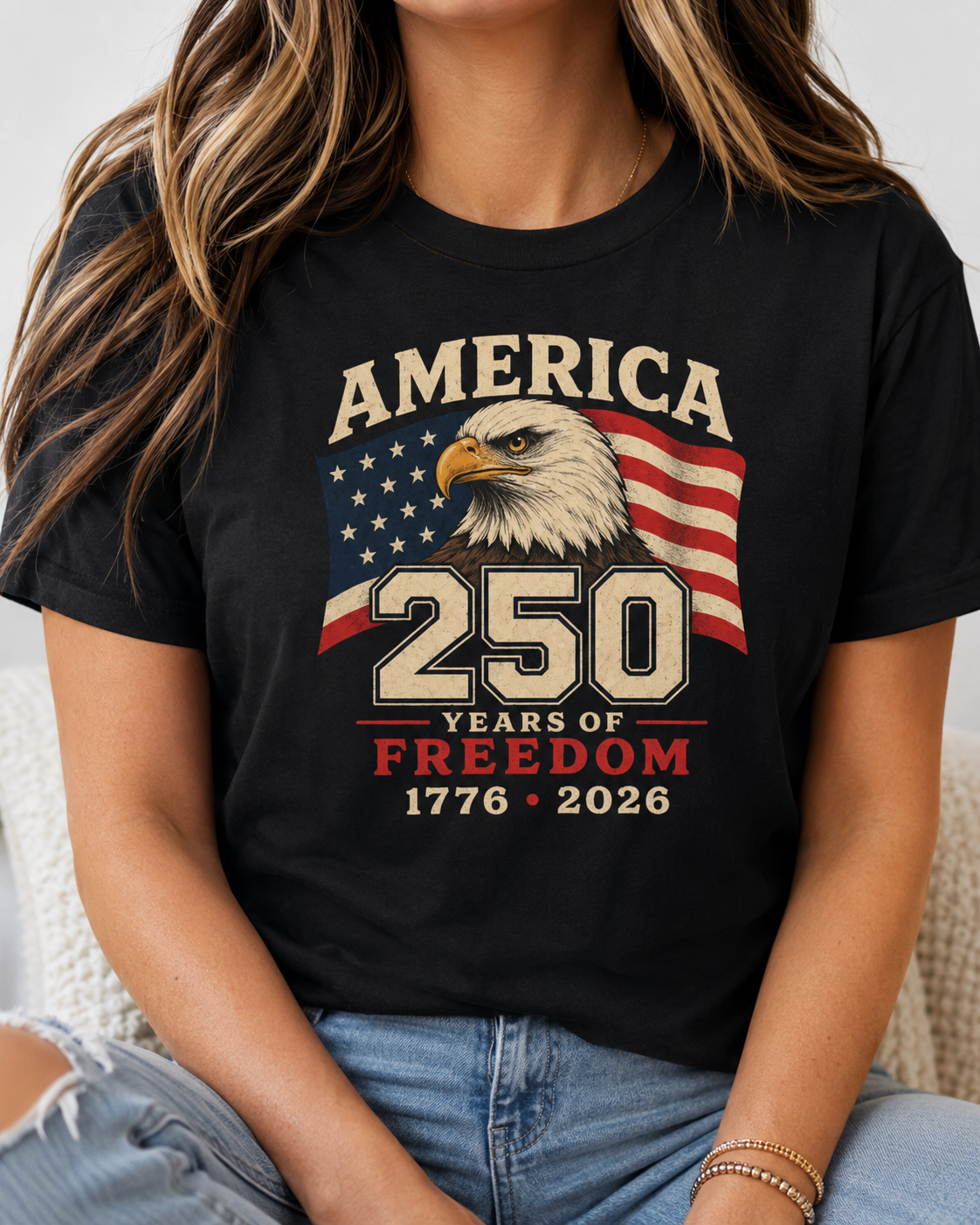 America 250 Years of Freedom T-Shirt | Bald Eagle, American Flag, 1776-2026
