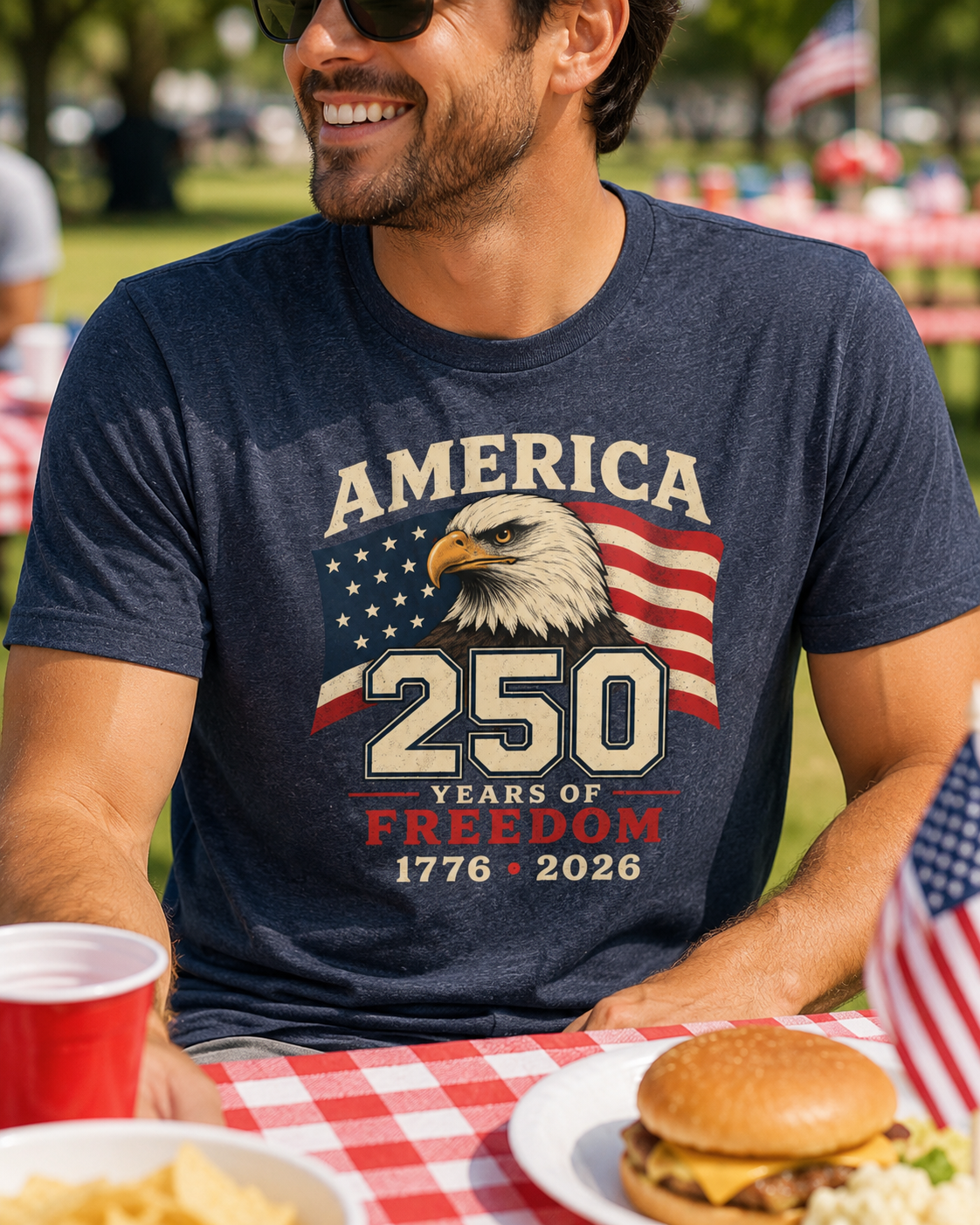 America 250 Years of Freedom T-Shirt | Bald Eagle, American Flag, 1776-2026