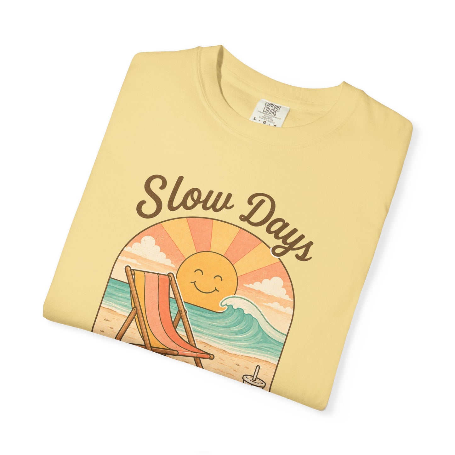 Slow Days Warm Rays T-shirt | Retro Beach Sun, Chair, Waves, Summer Vibes