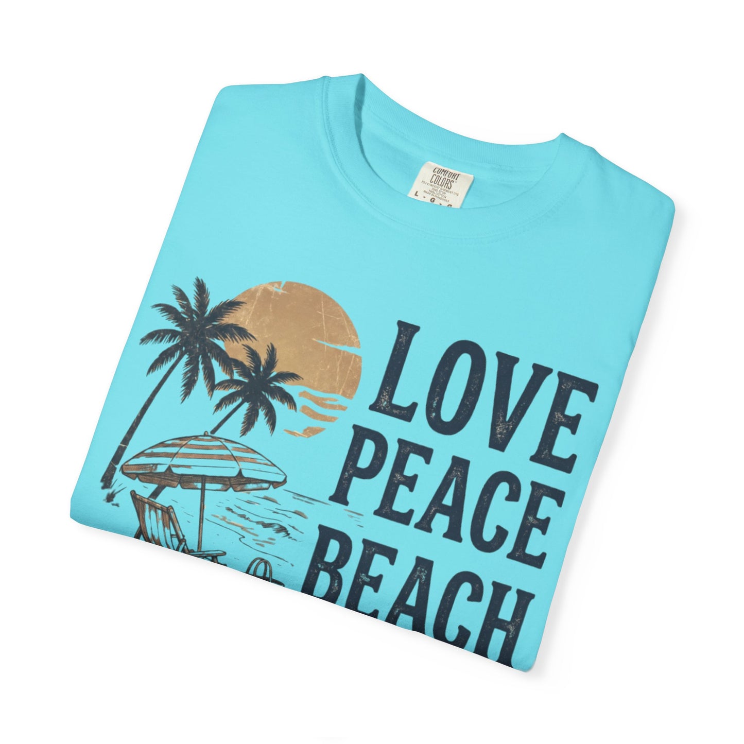 Life Is Good Beach T-Shirt "Love Peace Beach" Vintage Palm Graphic