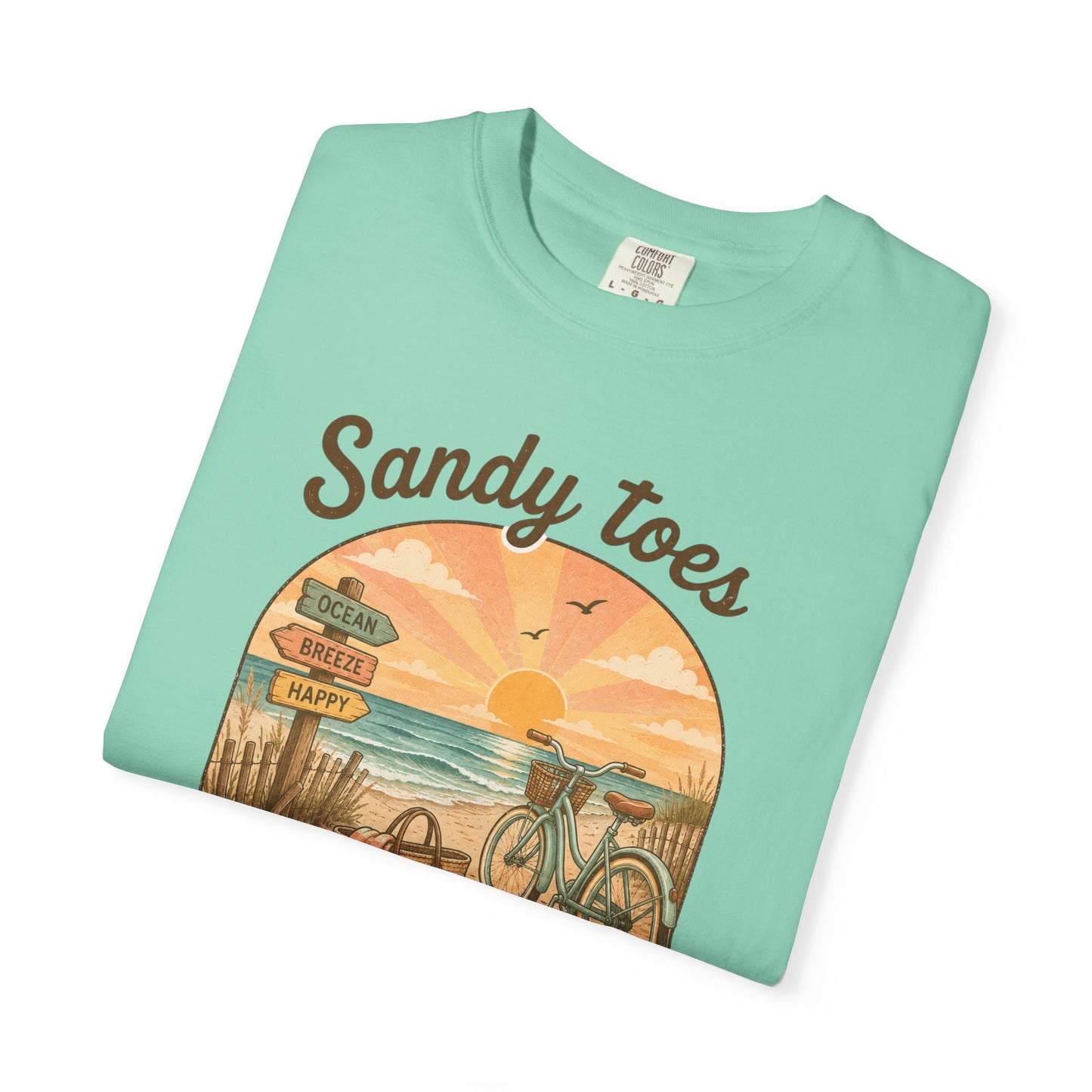 Sandy Toes Sun-Kissed Nose T-shirt | Beach Bike Sunset Scene