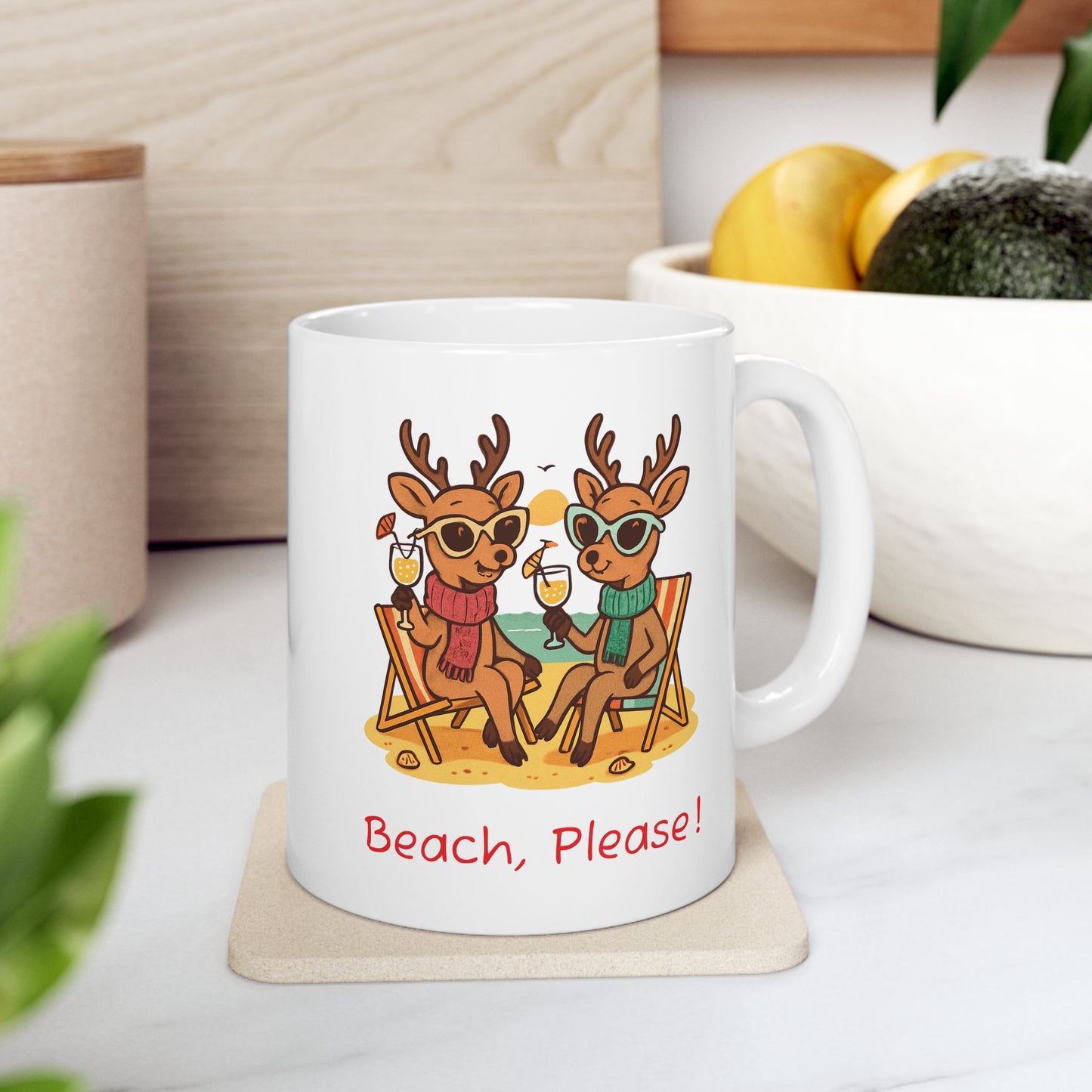 Beach Please Reindeer Mug | Beach Coffee Cup