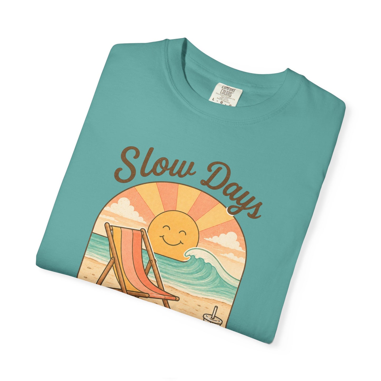 Slow Days Warm Rays T-shirt | Retro Beach Sun, Chair, Waves, Summer Vibes