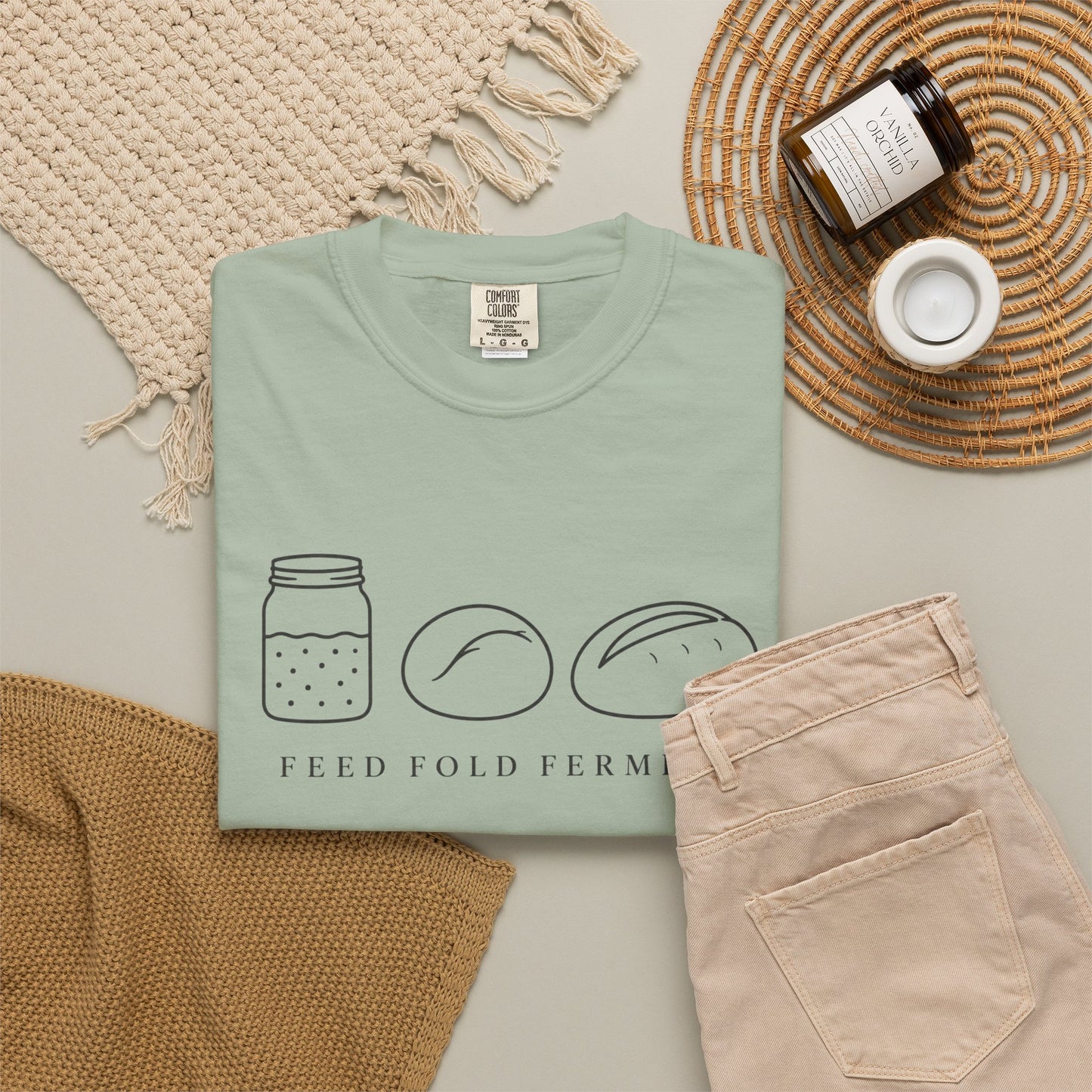 Feed Fold Ferment Comfort Colors T-Shirt | jar and dough illustration, baking fermentation theme