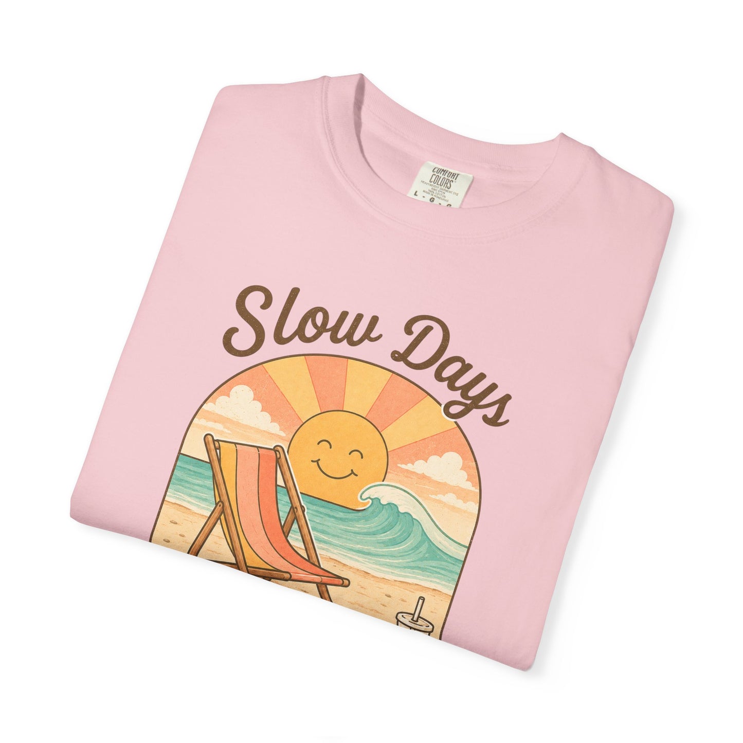 Slow Days Warm Rays T-shirt | Retro Beach Sun, Chair, Waves, Summer Vibes