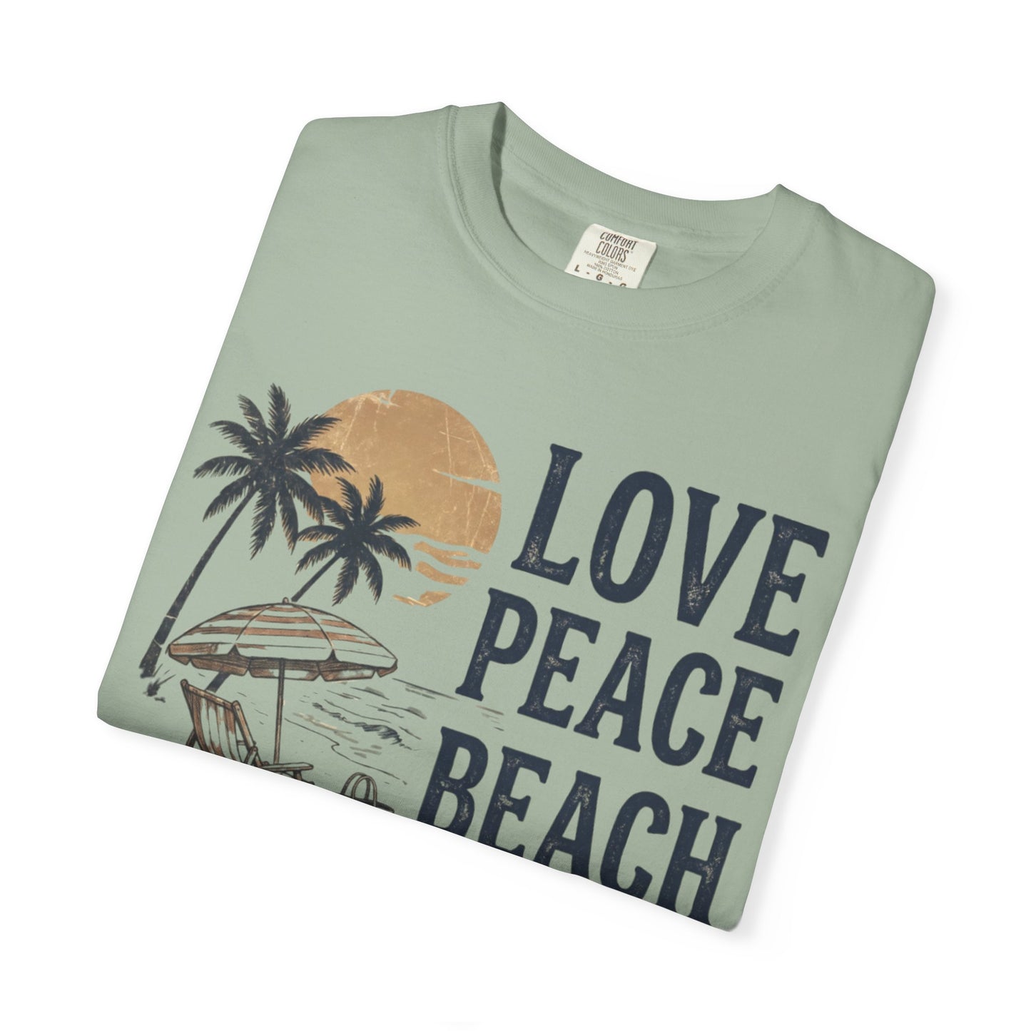 Life Is Good Beach T-Shirt "Love Peace Beach" Vintage Palm Graphic