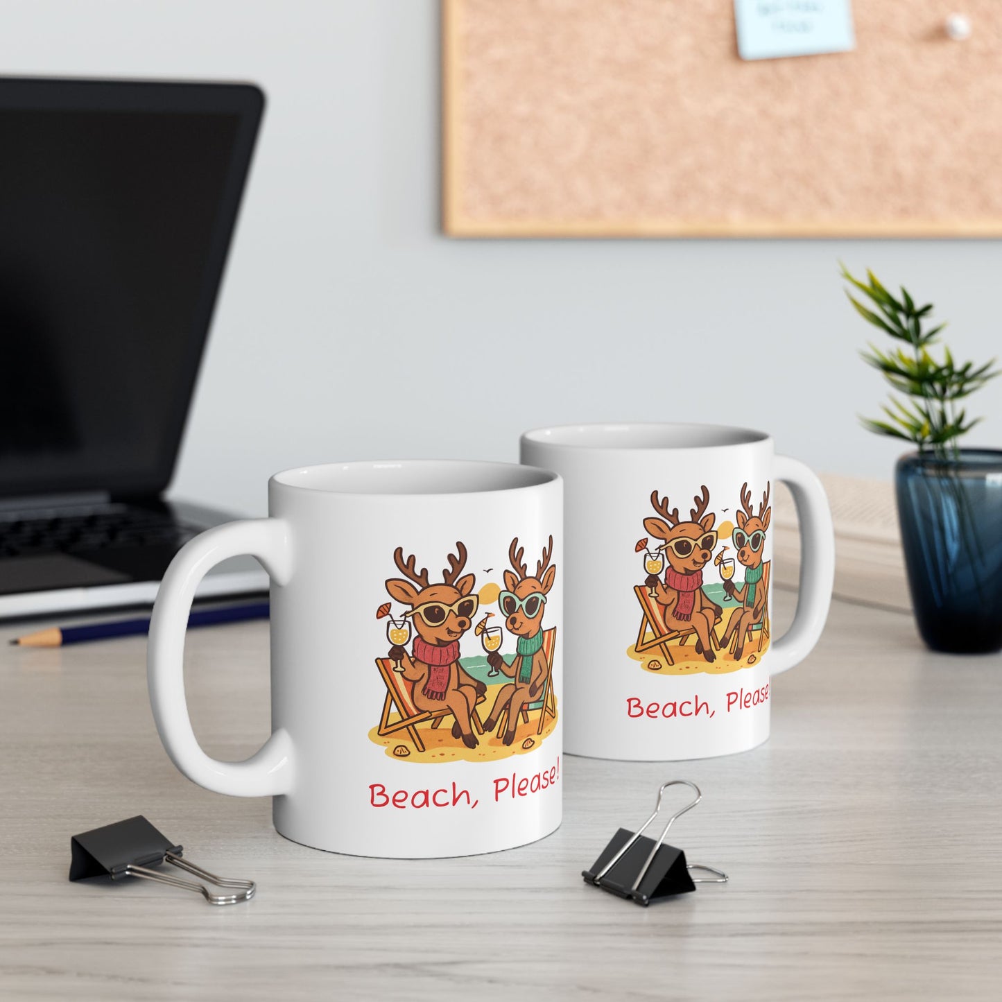 Beach Please Reindeer Mug | Beach Coffee Cup