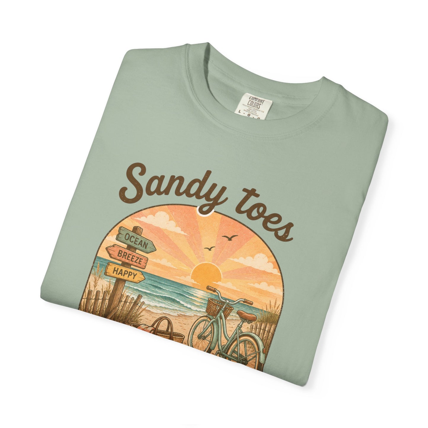 Sandy Toes Sun-Kissed Nose T-shirt | Beach Bike Sunset Scene