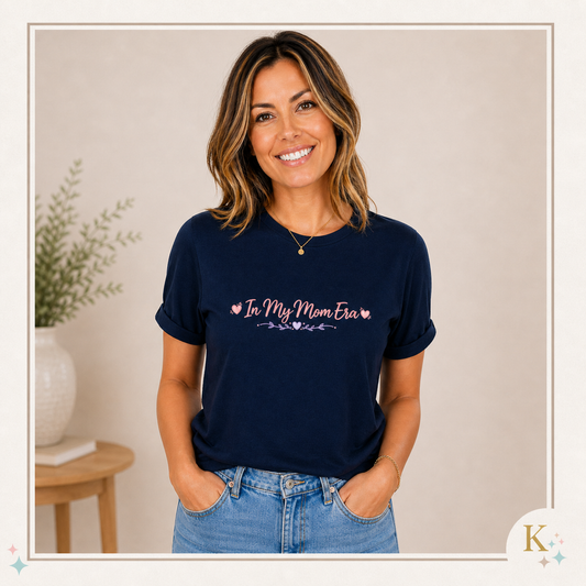 In My Mom Era T-Shirt | Feminine Script, Pastel Hearts, Mom Life Tee