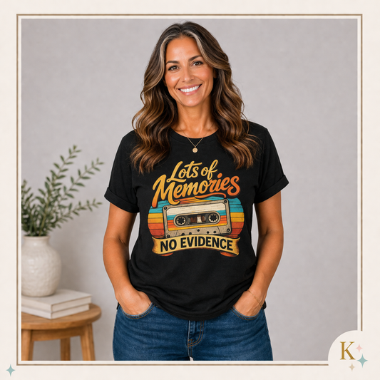 Gen X Shirt Lots of Memories No Evidence Tee | 80s Nostalgia T Shirt | Gen X Humor Tee