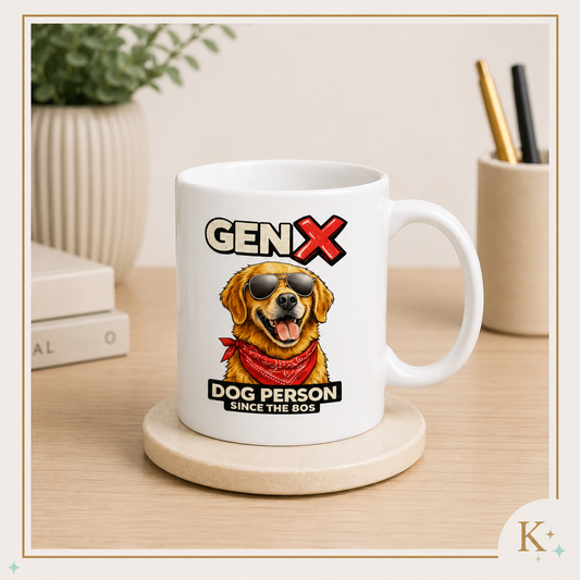 Gen X Dog Ceramic Mug | Retro Dog Illustration, Coffee Cup